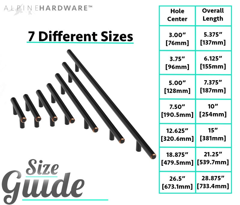 ALPINE HARDWARE PREMIUM SOLID Euro Style Bar Handle Pull-25Pack ~3 In Hole Center & 5 3/8 In Length Heavy Stainless Steel Bar Handle with Oil-Rubbed Black Bronze Finish-AMERICAN Owned Cabinet Hardware - Image 2